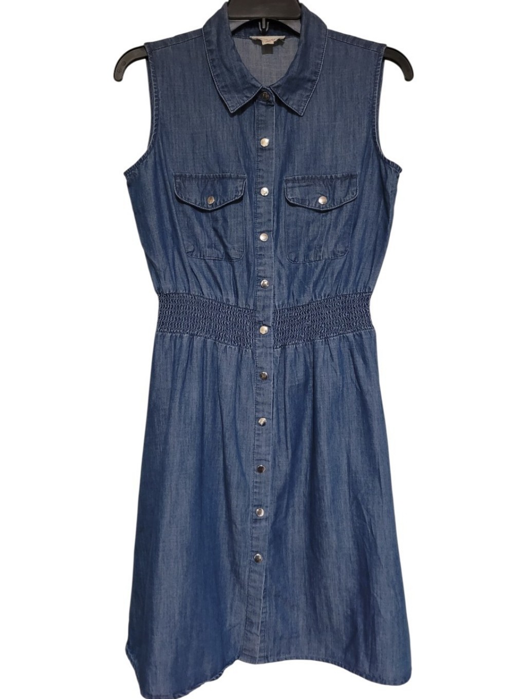 Violet Skies Knee Length Fit N Flare Denim Dress Snap Button Front, Medium